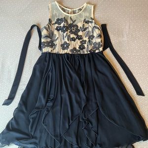 Navy Blue and Champagne Hi-Lo Dress - Tween Diva